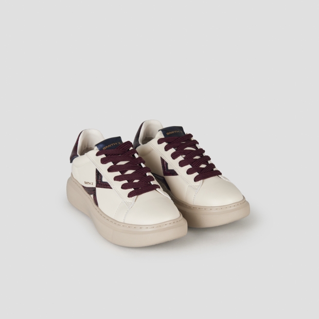 Sneakers Alexander Smith college donna in pelle bianca e dettagli in pitone bordeaux - 3