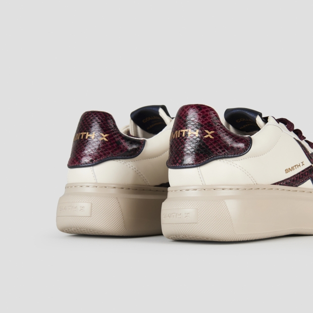 Sneakers Alexander Smith college donna in pelle bianca e dettagli in pitone bordeaux - 4
