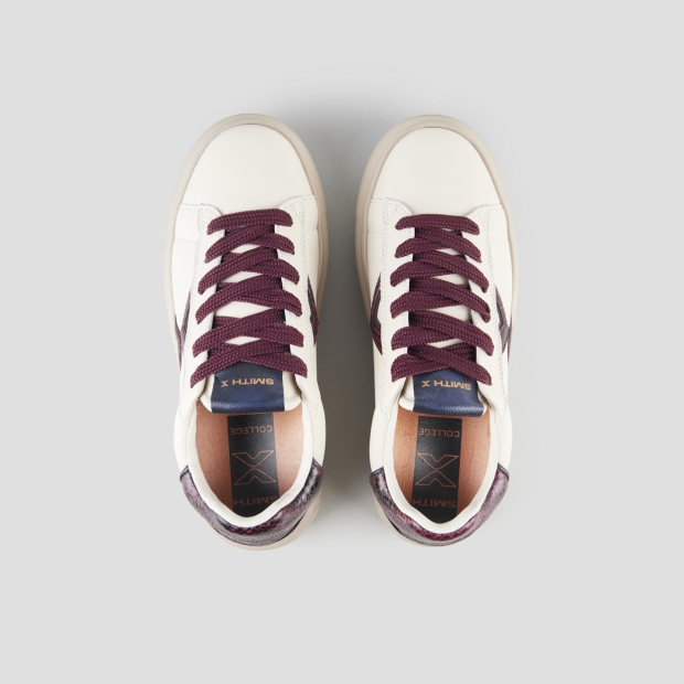 Sneakers Alexander Smith college donna in pelle bianca e dettagli in pitone bordeaux - 5