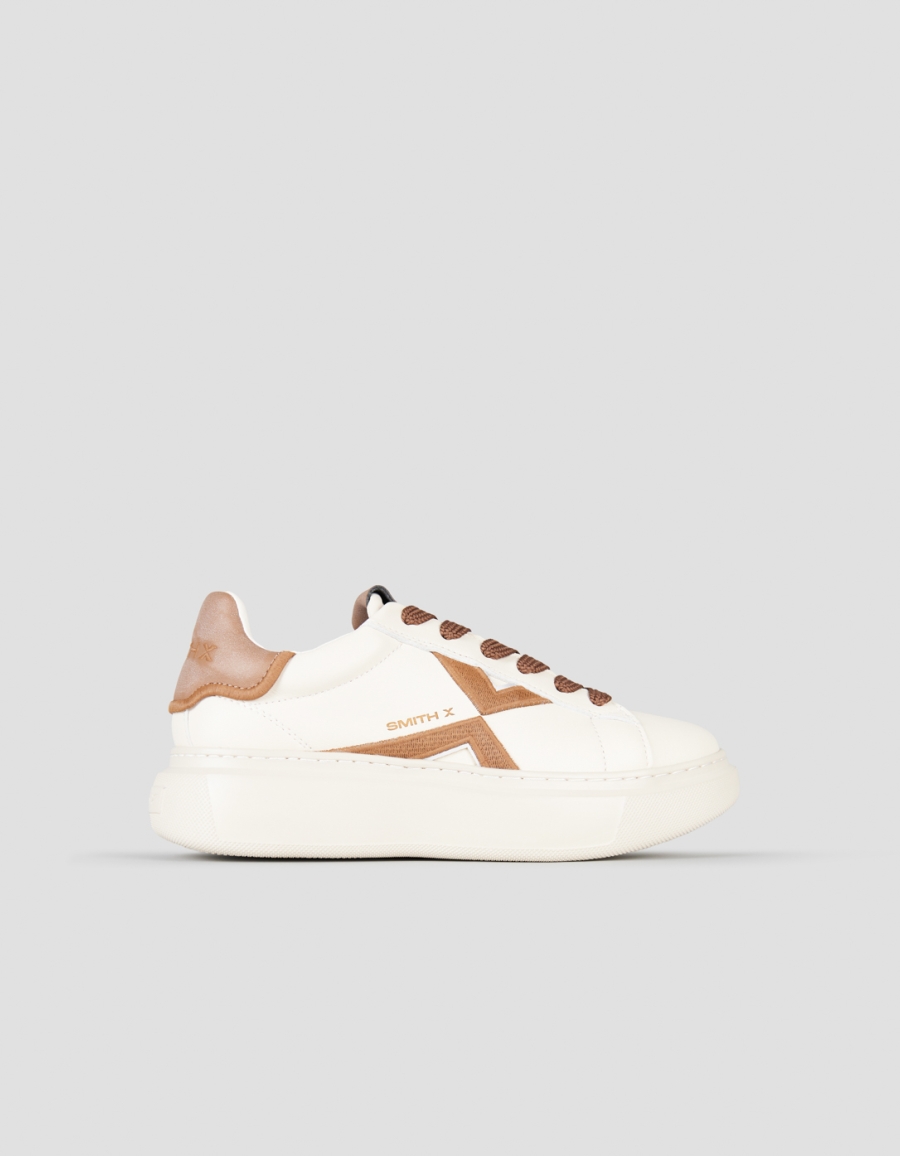 Sneakers Alexander Smith college donna in pelle bianca e dettagli beige - 1
