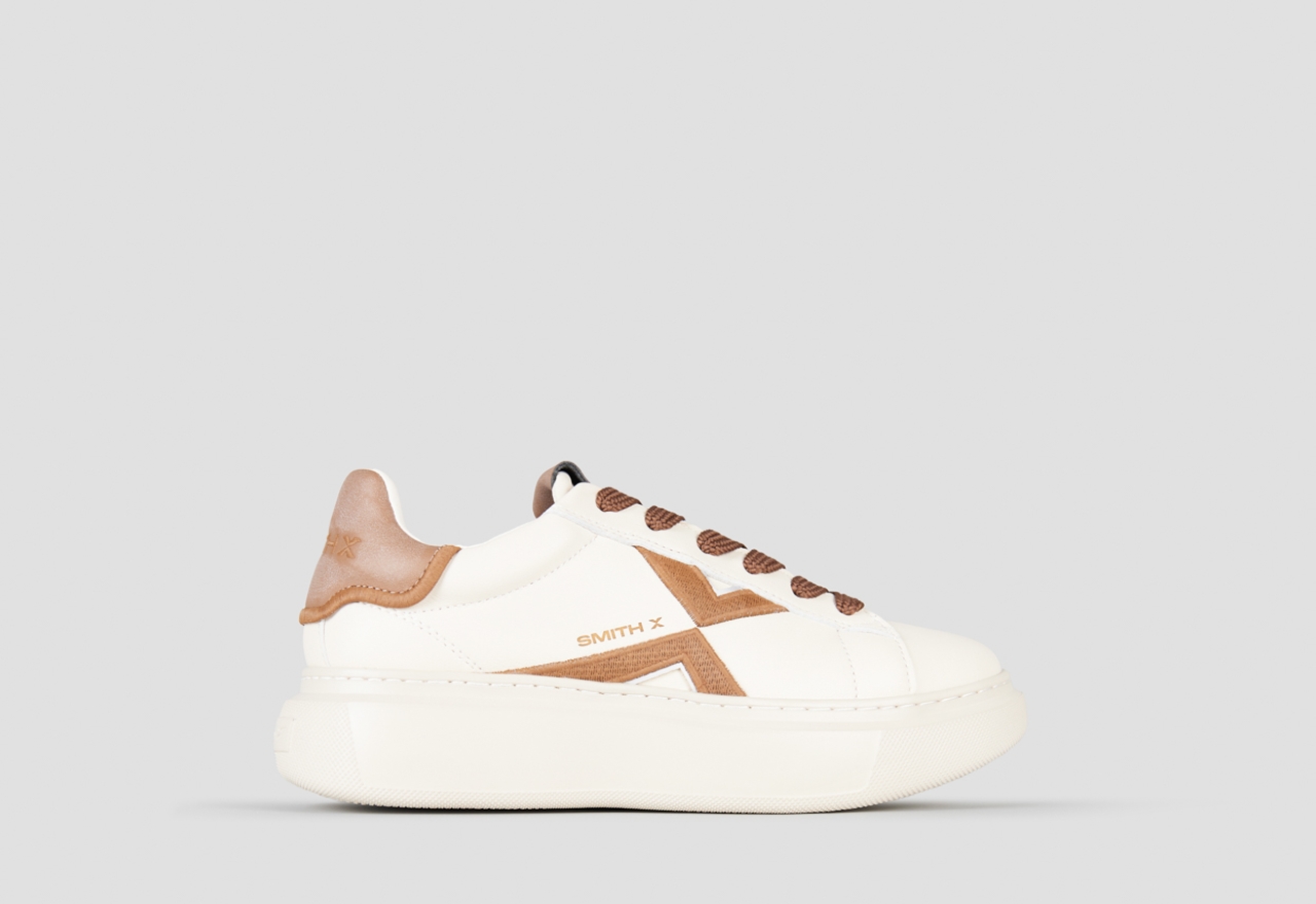 Sneakers Alexander Smith college donna in pelle bianca e dettagli beige - 1
