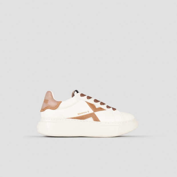 Sneakers Alexander Smith college donna in pelle bianca e dettagli beige - 1