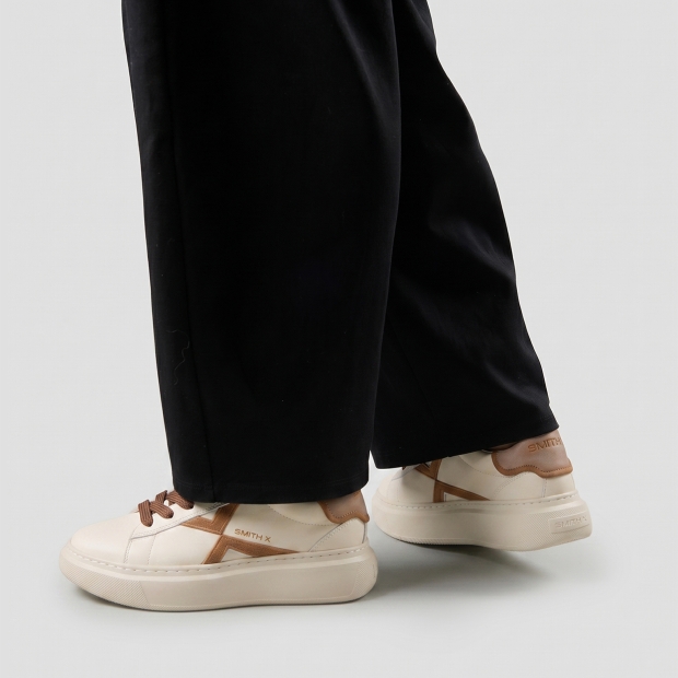 Sneakers Alexander Smith college donna in pelle bianca e dettagli beige - 2