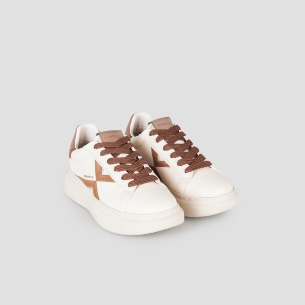 Sneakers Alexander Smith college donna in pelle bianca e dettagli beige - 4