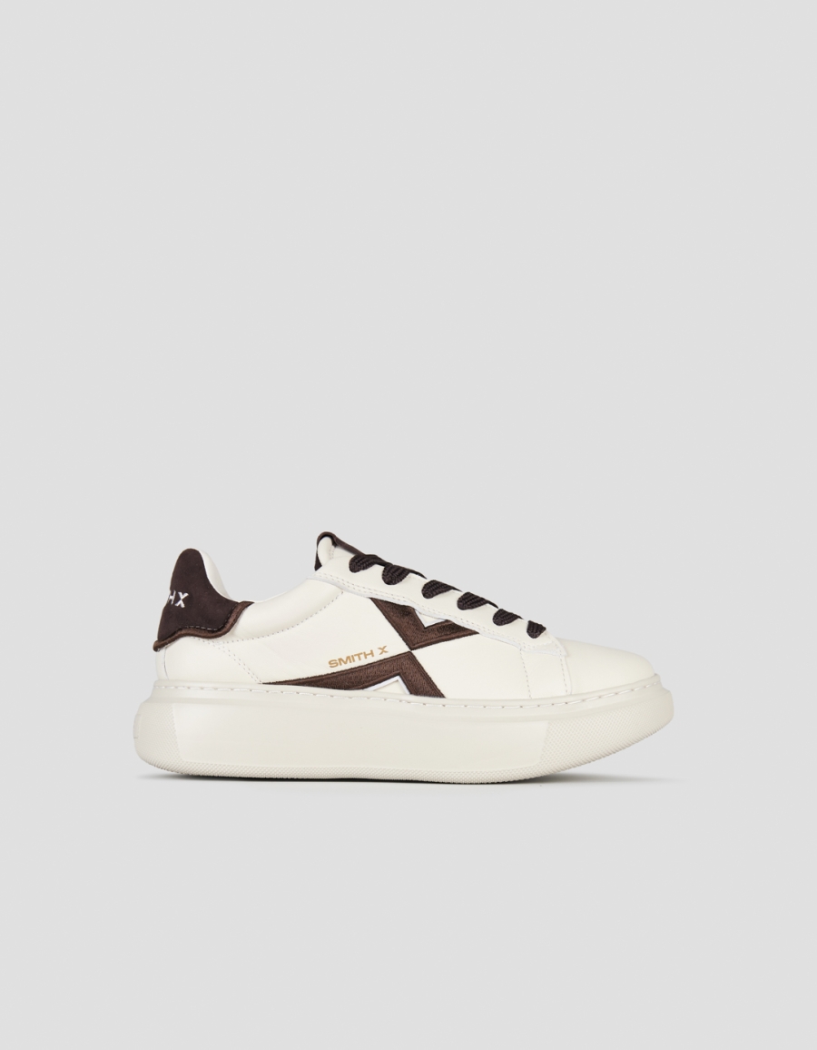 Sneakers Alexander Smith college donna in pelle bianca e dettagli marroni - 1
