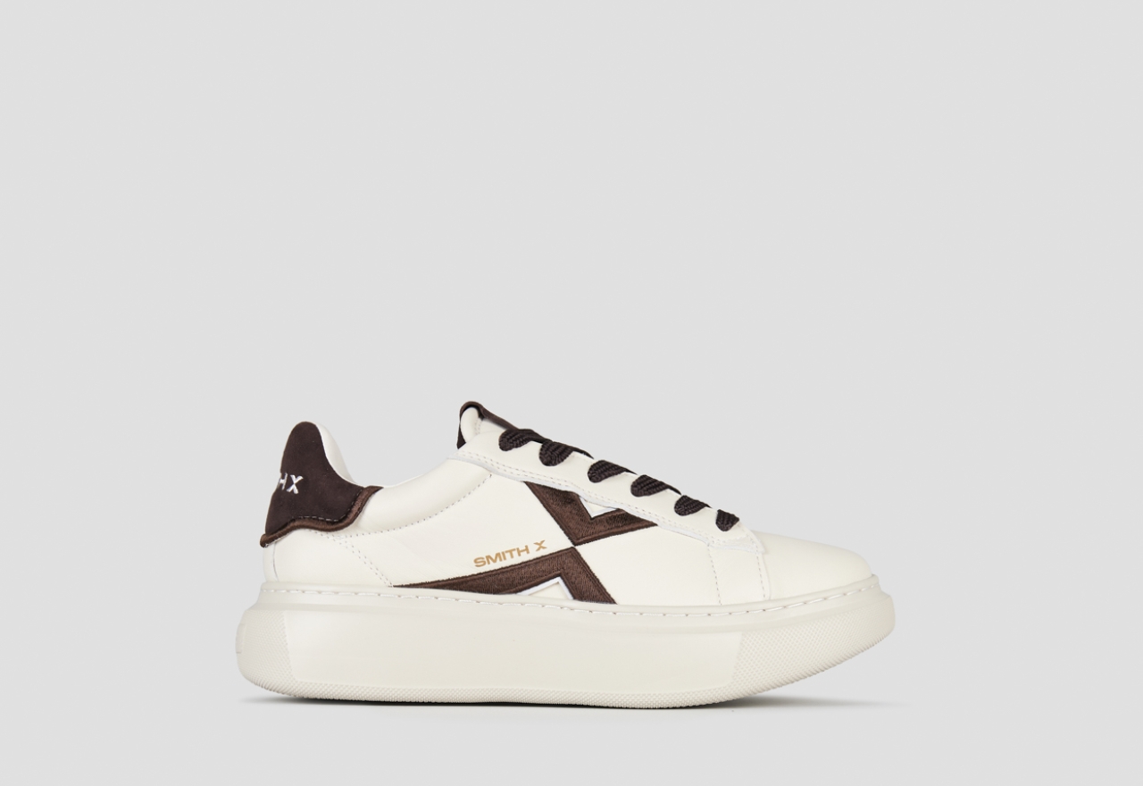 Sneakers Alexander Smith college donna in pelle bianca e dettagli marroni - 1