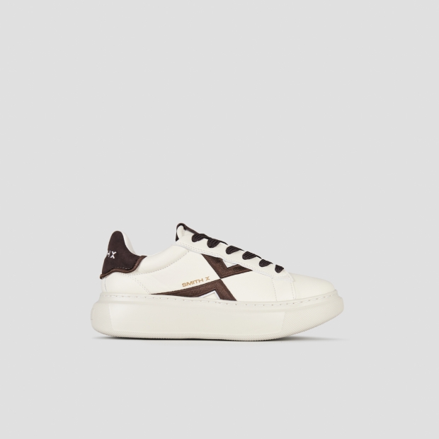 Sneakers Alexander Smith college donna in pelle bianca e dettagli marroni - 1