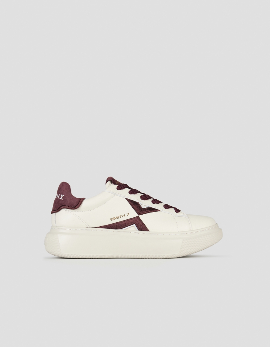 Sneakers Alexander Smith college donna in pelle bianca e dettagli bordeaux - 1