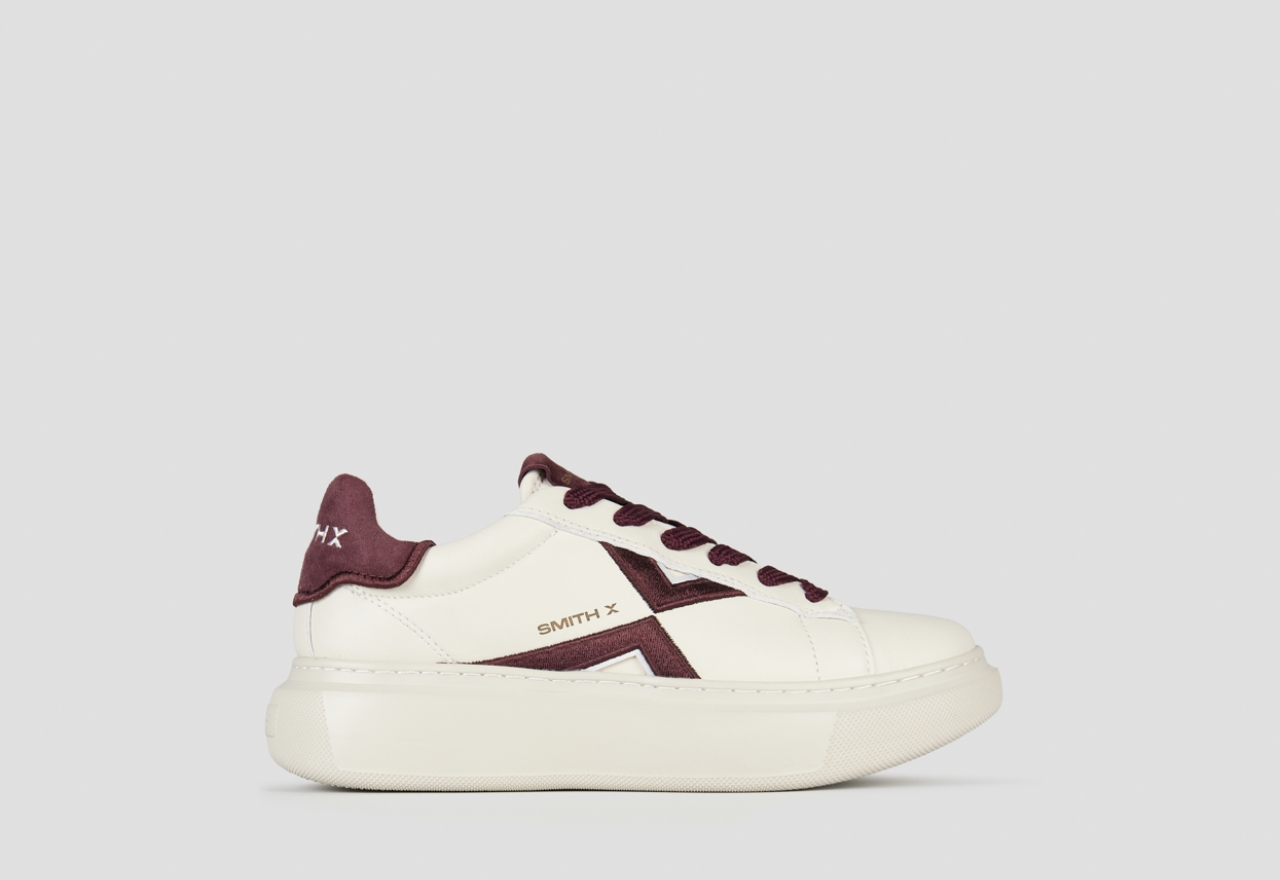 Sneakers Alexander Smith college donna in pelle bianca e dettagli bordeaux - 1