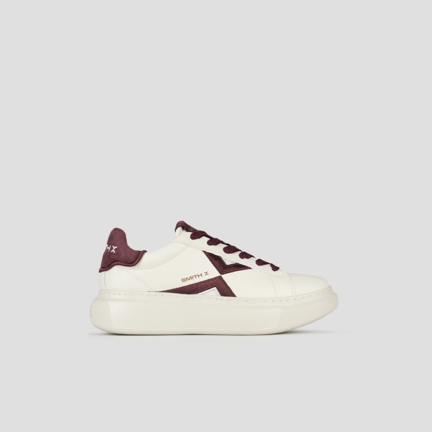 Sneakers Alexander Smith college donna in pelle bianca e dettagli bordeaux - 1