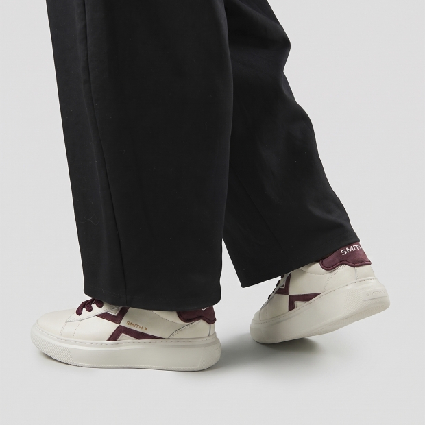 Sneakers Alexander Smith college donna in pelle bianca e dettagli bordeaux - 2