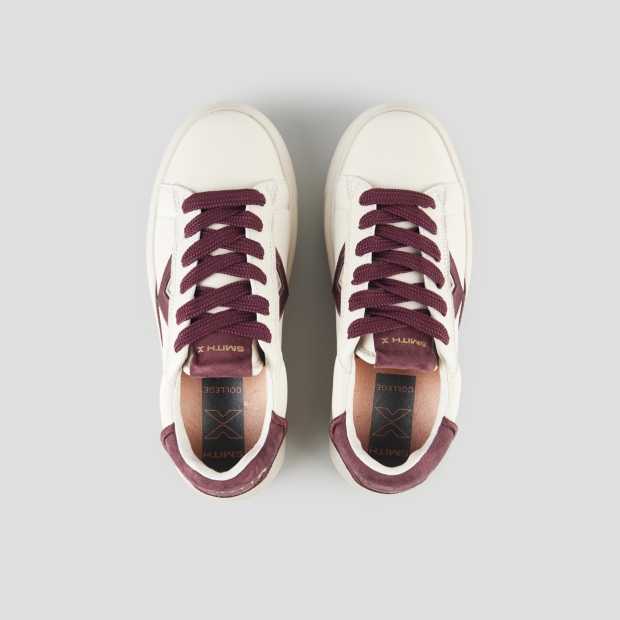 Sneakers Alexander Smith college donna in pelle bianca e dettagli bordeaux - 5