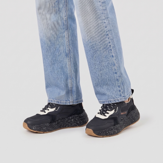 Sneakers Alexander Smith horizon donna in suede e ripstop neri con suola nera - 2