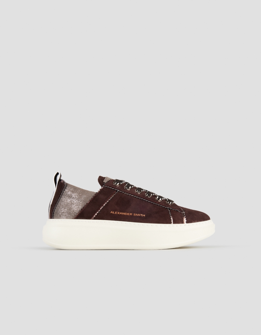 Sneakers Alexander Smith wembley donna sfoderata in suede marrone e tallone laminato - 1