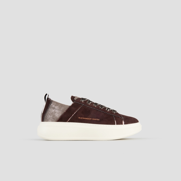 Sneakers Alexander Smith wembley donna sfoderata in suede marrone e tallone laminato - 1