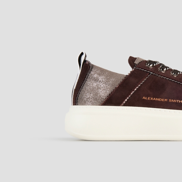 Sneakers Alexander Smith wembley donna sfoderata in suede marrone e tallone laminato - 2