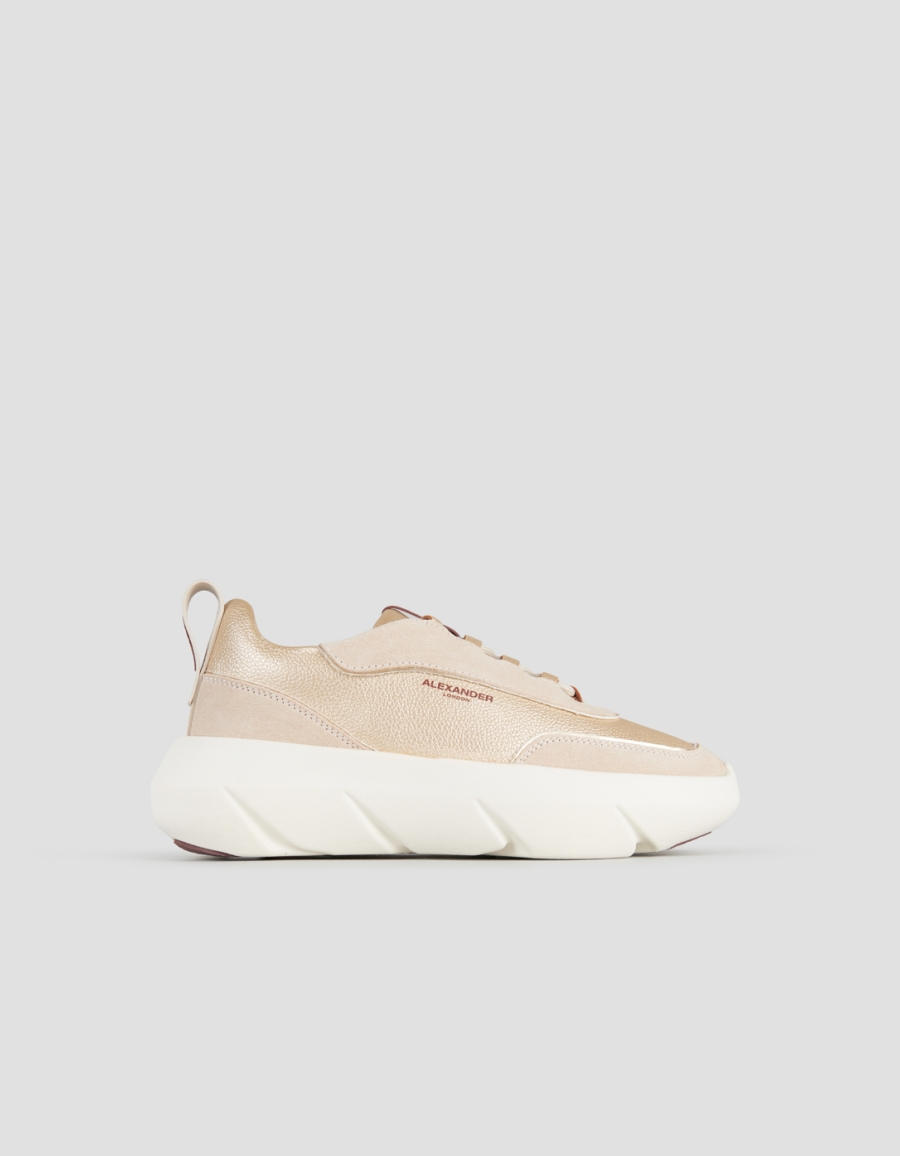 Sneakers Alexander Smith eclipse donna in suede avorio e pelle laminata oro - 1