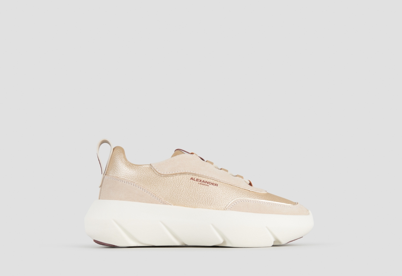 Sneakers Alexander Smith eclipse donna in suede avorio e pelle laminata oro - 1