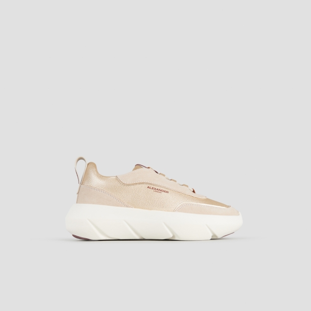 Sneakers Alexander Smith eclipse donna in suede avorio e pelle laminata oro - 1