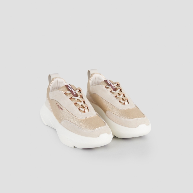 Sneakers Alexander Smith eclipse donna in suede avorio e pelle laminata oro - 4