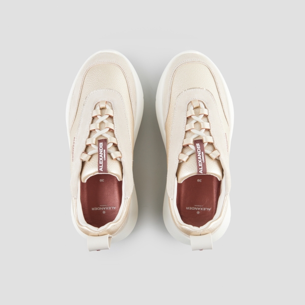 Sneakers Alexander Smith eclipse donna in suede avorio e pelle laminata oro - 6