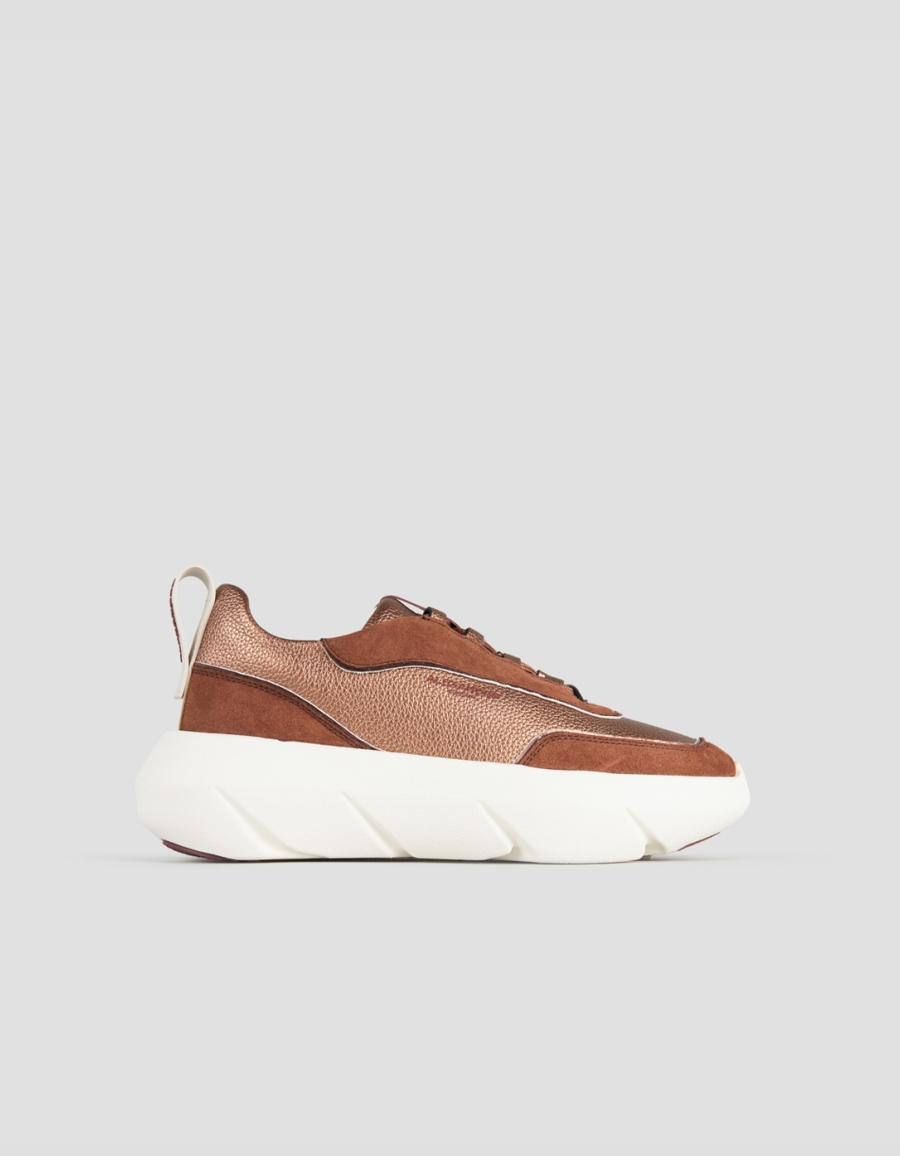 Sneakers Alexander Smith eclipse donna in suede marrone e pelle laminata bronzo - 1