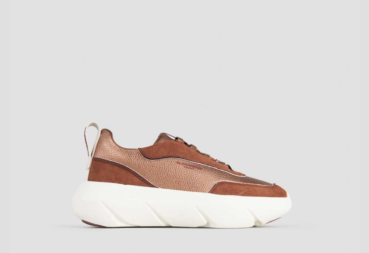 Sneakers Alexander Smith eclipse donna in suede marrone e pelle laminata bronzo - 1