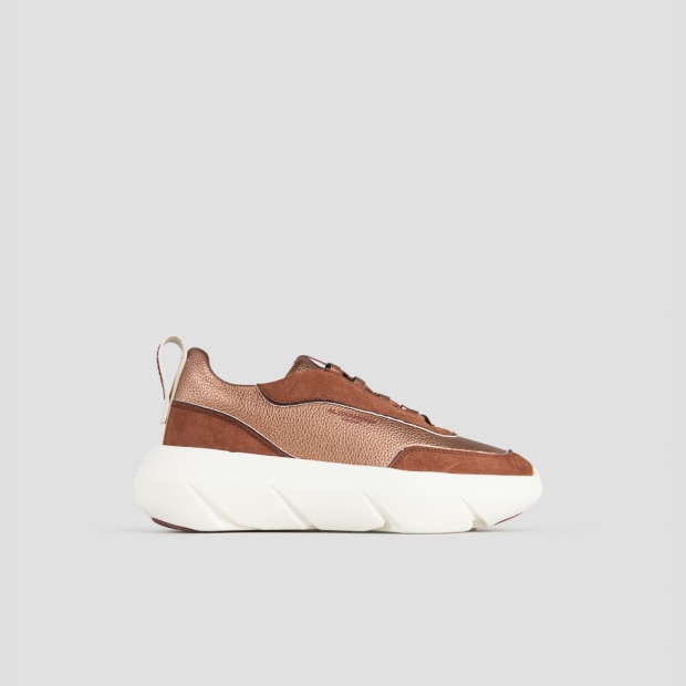 Sneakers Alexander Smith eclipse donna in suede marrone e pelle laminata bronzo - 1