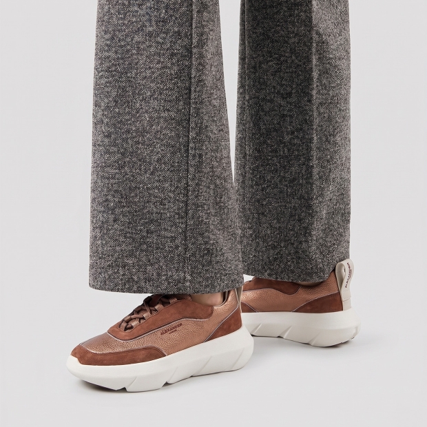 Sneakers Alexander Smith eclipse donna in suede marrone e pelle laminata bronzo - 2