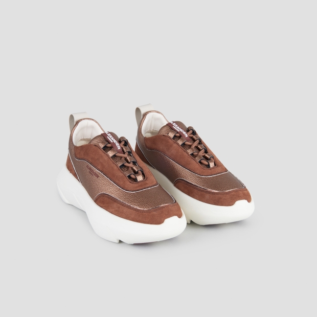 Sneakers Alexander Smith eclipse donna in suede marrone e pelle laminata bronzo - 4