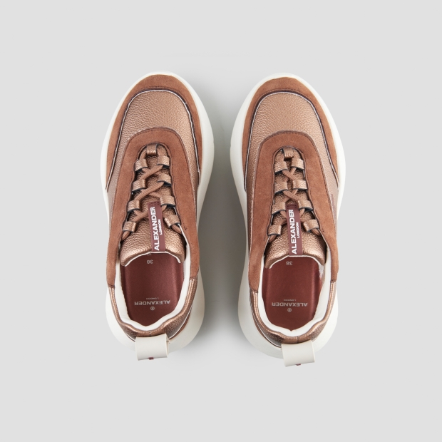 Sneakers Alexander Smith eclipse donna in suede marrone e pelle laminata bronzo - 6